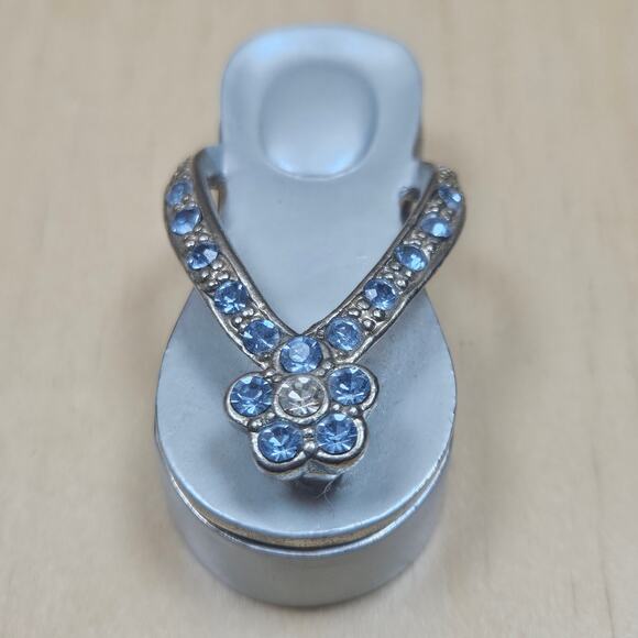 Blue FlipFlop Jeweled Keepsake Trinket Box gold-plated trim Austrian Crystals - Picture 2 of 7